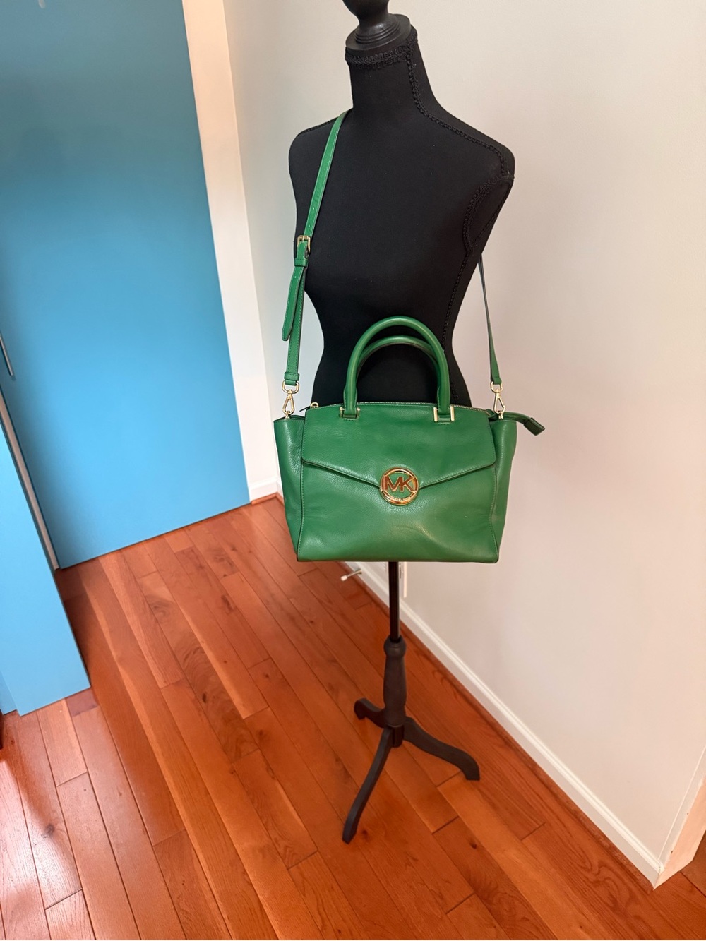Michael Kors Green Leather Satchel with Detachable Strap